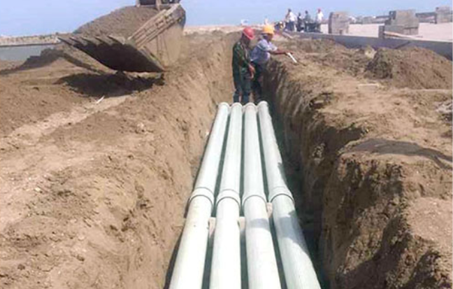 电缆保护管基础垫层施工、管道敷设、管道包封步骤
